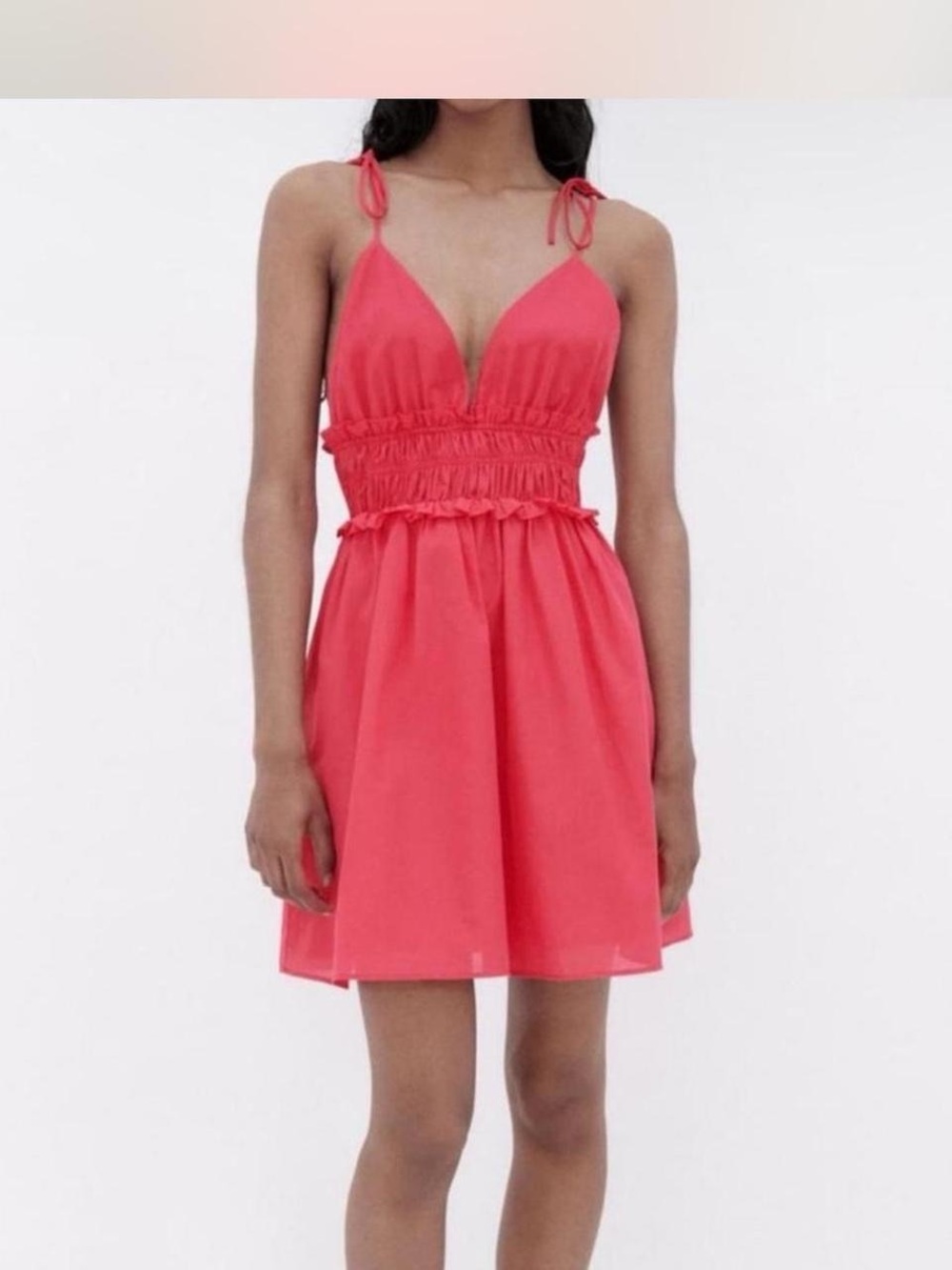 🪸🐠Zara pink coral Tie-Shoulder Smocked Mini sundress Dress